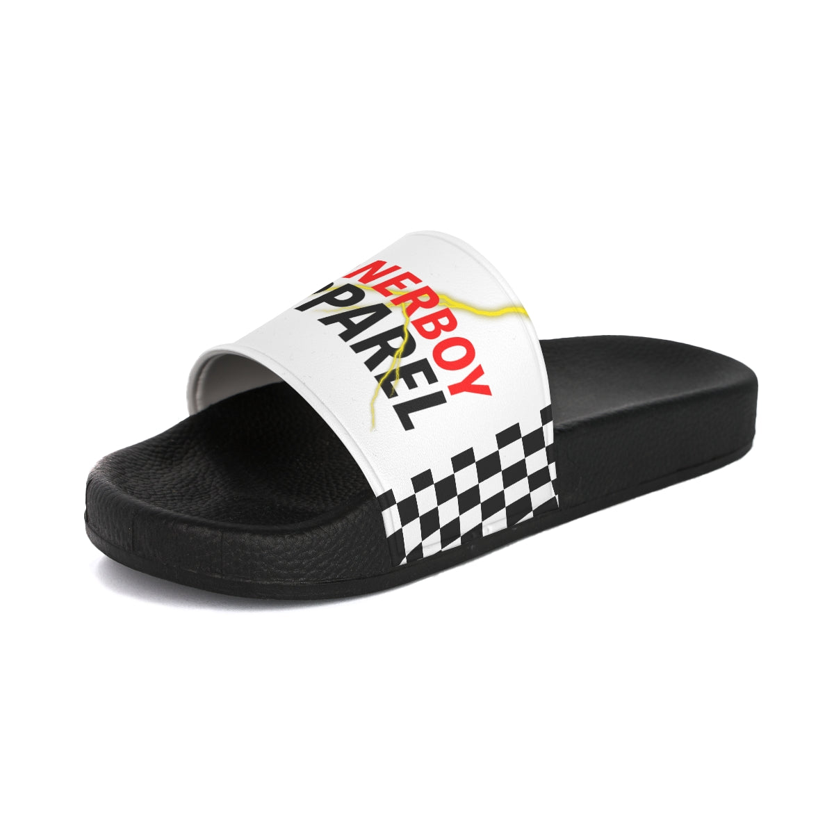 Men's "Slide On 'em" LONERBOY Checkered Slides (White)