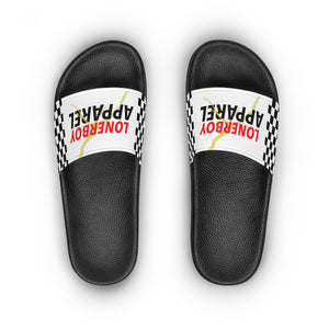 Men's "Slide On 'em" LONERBOY Checkered Slides (White)