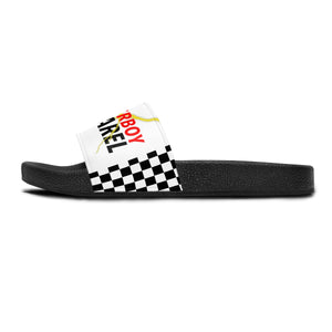 Men's "Slide On 'em" LONERBOY Checkered Slides (White)